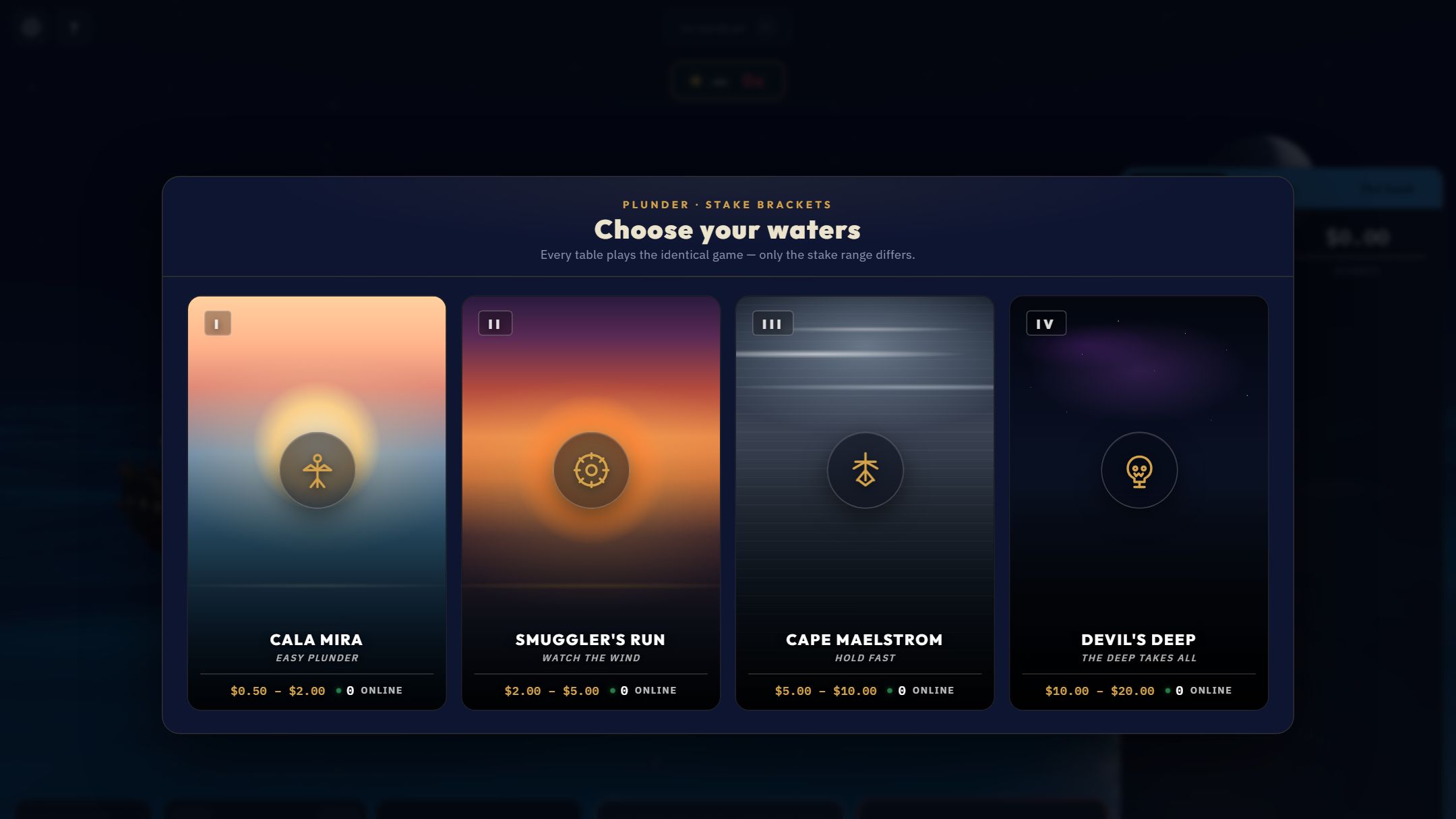 STEP 1 — the bracket / table-select lobby