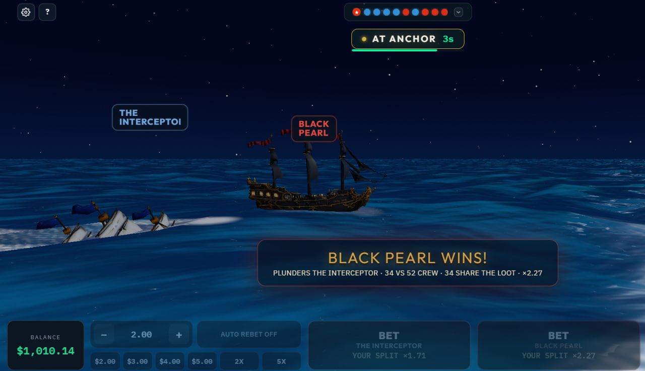 STEP 4 — a ship sinking + the result/payout card
